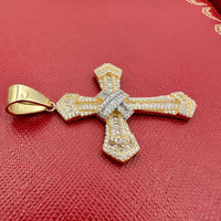 2.2” 14k Yellow Gold CZ Cross Pendant