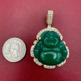 2.2" 14k Gold Green Laughing Buddha Pendant