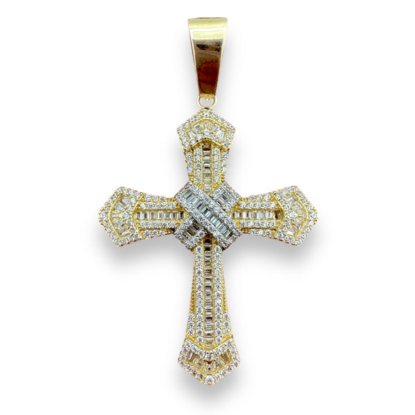 2.2” 14k Yellow Gold CZ Cross Pendant