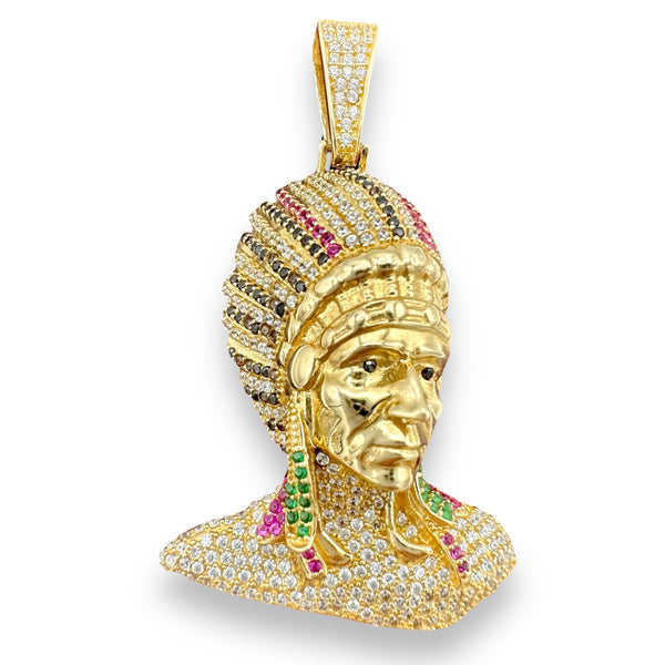 2.1" 14k Gold 3D Native Chief Pendant