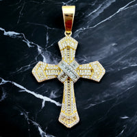 2.2” 14k Yellow Gold CZ Cross Pendant