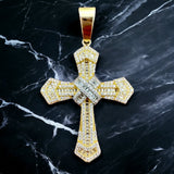 2.2” 14k Yellow Gold CZ Cross Pendant