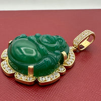2.2" 14k Gold Green Laughing Buddha Pendant