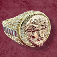 14k Tri-color Gold Jesus Face Ring