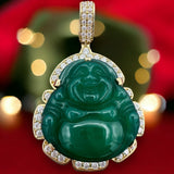 2.2" 14k Gold Green Laughing Buddha Pendant