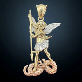 14k Tri-color Gold Saint Michael Pendant, St Michael Pendant