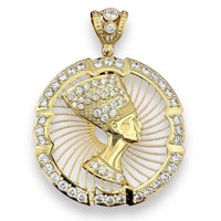 3” 14k Gold CZ Nefertiti Pendant