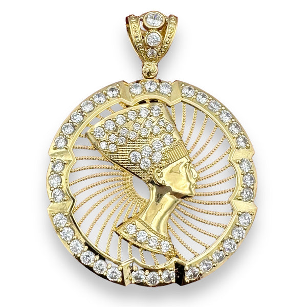 3” 14k Gold CZ Nefertiti Pendant