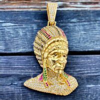 2.1" 14k Gold 3D Native Chief Pendant
