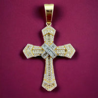 2.2” 14k Yellow Gold CZ Cross Pendant