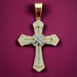 2.2” 14k Yellow Gold CZ Cross Pendant