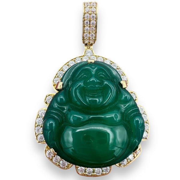 2.2" 14k Gold Green Laughing Buddha Pendant