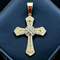 2.2” 14k Yellow Gold CZ Cross Pendant