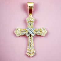 2.2” 14k Yellow Gold CZ Cross Pendant