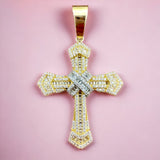 2.2” 14k Yellow Gold CZ Cross Pendant