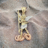 14k Tri-color Gold Saint Michael Pendant, St Michael Pendant