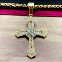 2.2” 14k Yellow Gold CZ Cross Pendant