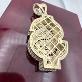 1.9” Yellow Gold 3D Dollar Sign Pendant with Red Stones