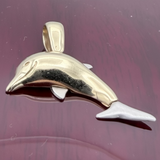 14k Two-tone Gold Solid 3-D Dolphin Pendant.