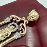 2.1” 14k Tri-color Gold CZ Saint Lazarus Pendant