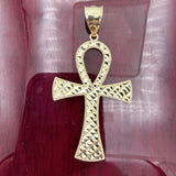 14K Gold Diamond Cut Ankh Pendant