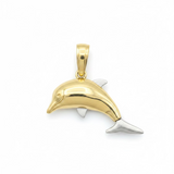 14k Two-tone Gold Solid 3-D Dolphin Pendant.