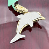 14k Two-tone Gold Solid 3-D Dolphin Pendant.