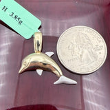 14k Two-tone Gold Solid 3-D Dolphin Pendant.