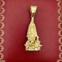 3.2” 14k Yellow Gold 3D Our Lady of Charity Del Cobre Pendant