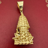 3.2” 14k Yellow Gold 3D Our Lady of Charity Del Cobre Pendant