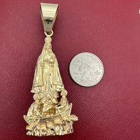 3.2” 14k Yellow Gold 3D Our Lady of Charity Del Cobre Pendant
