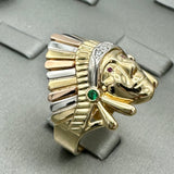 14K Tri-color Gold CZ Native Chief Ring