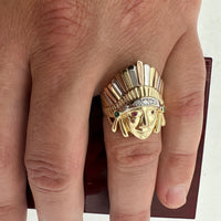 14K Tri-color Gold CZ Native Chief Ring