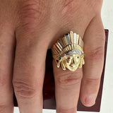 14K Tri-color Gold CZ Native Chief Ring