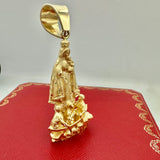 3.2” 14k Yellow Gold 3D Our Lady of Charity Del Cobre Pendant