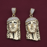 1.9" 14k Gold Jesus Head Pendant