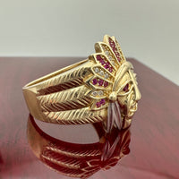 14k Yellow Gold CZ Native Chief Ring
