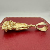 3.2” 14k Yellow Gold 3D Our Lady of Charity Del Cobre Pendant