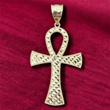 14K Gold Diamond Cut Ankh Pendant