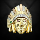 14K Tri-color Gold CZ Native Chief Ring