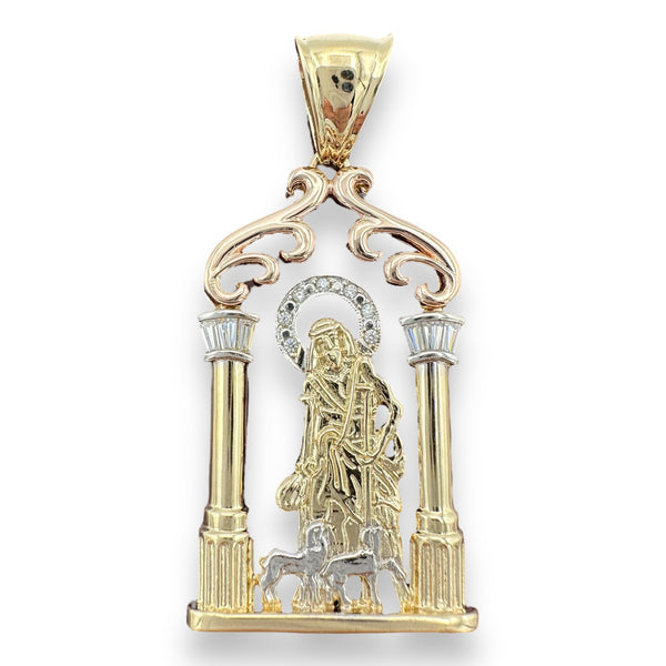 2.1” 14k Tri-color Gold CZ Saint Lazarus Pendant