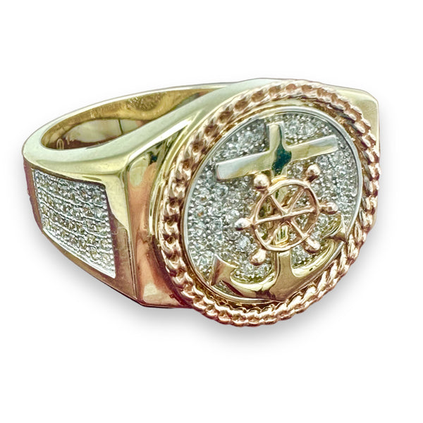 14K Tri-color Gold CZ Anchor Ring