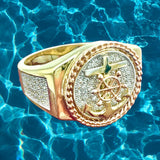 14K Tri-color Gold CZ Anchor Ring