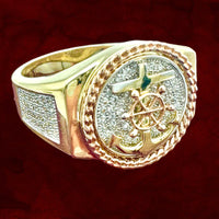 14K Tri-color Gold CZ Anchor Ring