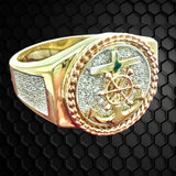 14K Tri-color Gold CZ Anchor Ring