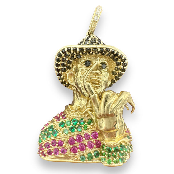 2.1” 14k Yellow Gold CZ Freddy Krueger Pendant