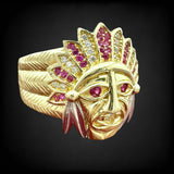 14k Yellow Gold CZ Native Chief Ring