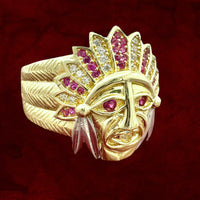 14k Yellow Gold CZ Native Chief Ring