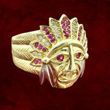 14k Yellow Gold CZ Native Chief Ring
