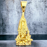 3.2” 14k Yellow Gold 3D Our Lady of Charity Del Cobre Pendant